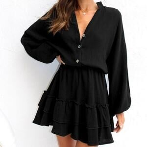 Shore Black Ruffle Hem Mini Dress SZ S